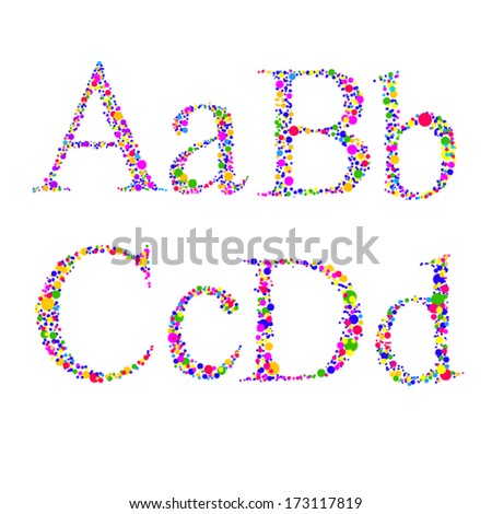Coloured bright letters of confetti circles. A. B. C. D. vector