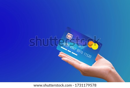 Hand holding credit card isolated on wifi technology. Security. New technology