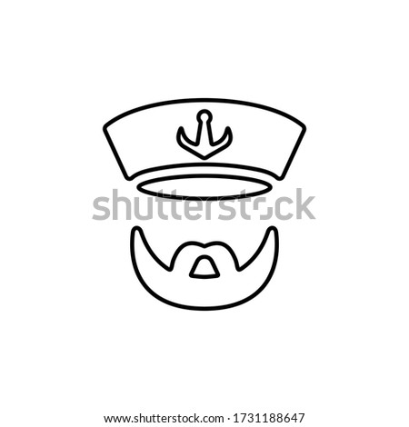 Captain hat and mustache. Sailor sign icon in flat style