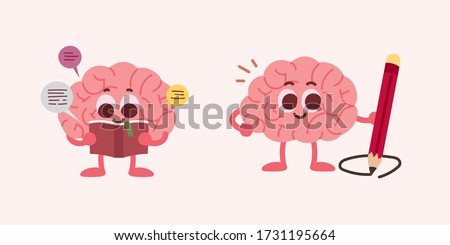 Cute brain character illustration. Brain to study, learn and read.
