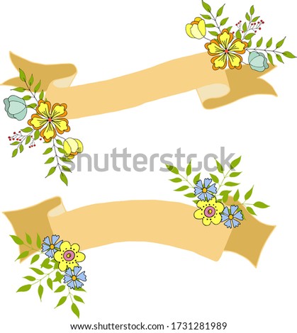 Two ribbons with doodle flowers as a gift on holiday. Vector hand draw  Illustration EPS10