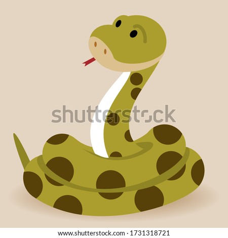 Cute python cartoon character on floor. Cartoon flat style illustration.