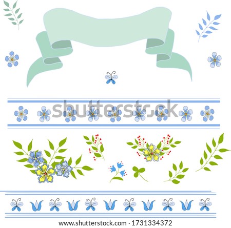 Set of ribbons and flowers as a gift Doodle on holiday. Vector hand draw  Illustration EPS10