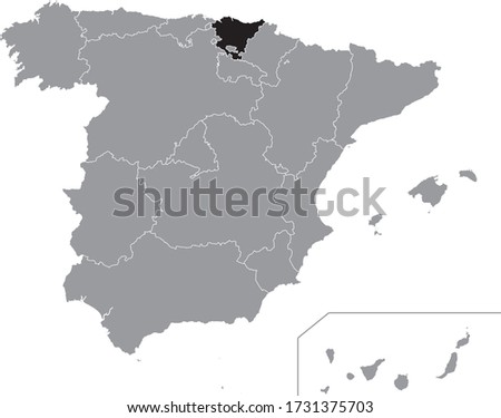 Black Location Map of Spanish Autonomous Community of Basque within Grey Map of Spain