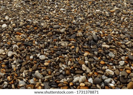 Pebble beach stones on the black sea. Close-up. Isolated. Texture of beach stones.
