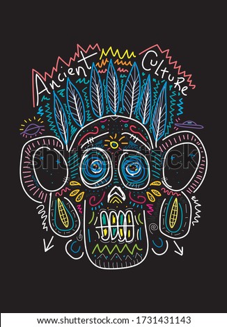 ancient culture tribal skull drawing fashion vector illustration
