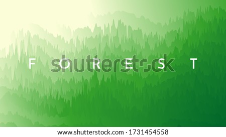 Vector illustration. Minimalist forest. Green color abstraction. Gradient sunshine scene. Abstract background. Environment concept. Soft light wallpaper. Design for website or game template, posters