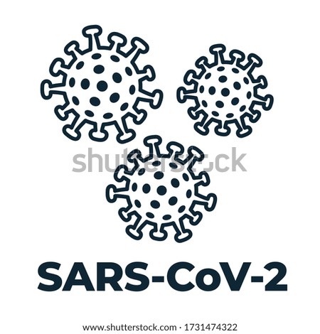 Coronavirus SARS-CoV-2 or bacteria vector illustration monochrome black line silhouettes - concept of Covid-19 disease and news about lockdown or outbreak from Wuhan - China. Isolated logo.