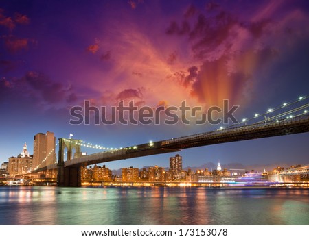 Brooklyn Bridge Silhouette in New York night.