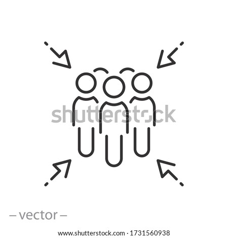 point gather people icon vector, sign place evacuation, thin line symbol on white background Royalty-Free Stock Photo #1731560938
