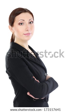 A young woman standing, isolated on white background