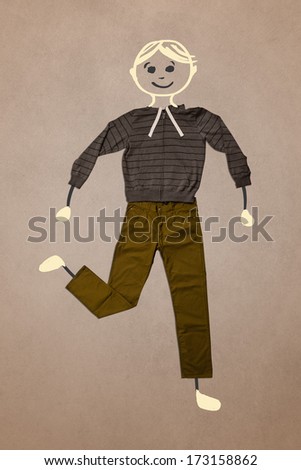 Cute blond hand drawn character in casual clothes