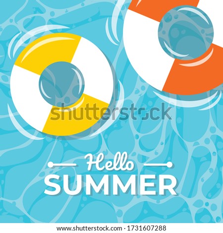Hello summer illustration background. Beach vector in flat style. Hello Summer vector for poster, banner, and greeting card.