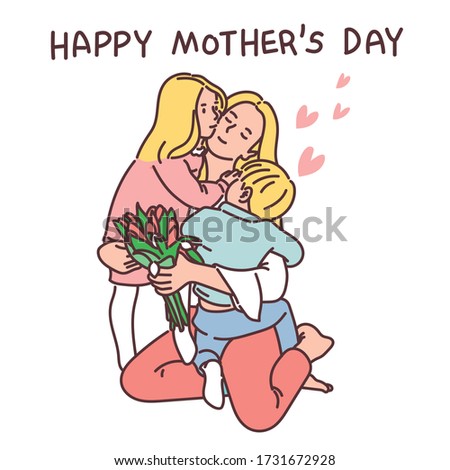 A cute child who gives love to her mother on Mother's Day. hand drawn style vector design illustrations. 