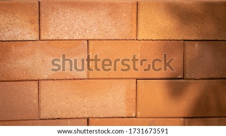 Close-up details of a orange-brown brick wall. red brick wall close up, old brick background. vintage style. And the sunlight and the shadows falling.