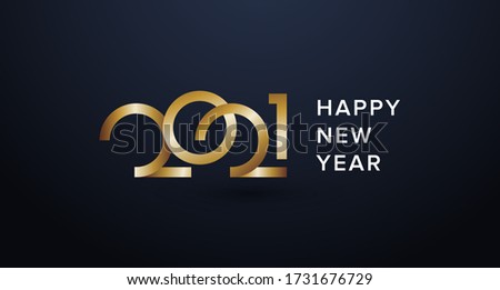 Happy new year 2021 with gradient number. Golden 2021 new year on blue background