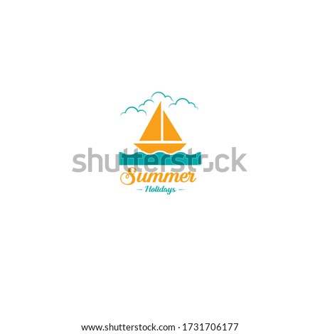 summer logo with a sailboat symbol of a flat design concept
