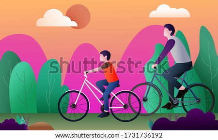 Father and Son Cycling Together