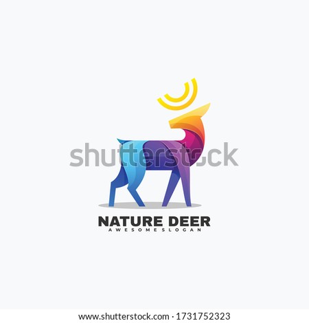 Vector Logo Illustration Nature Deer Gradient Colorful Style.
