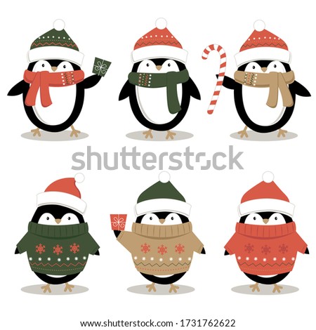 Cute Penguins sets collection cartoon vector illustrations, Cute Christmas character design
