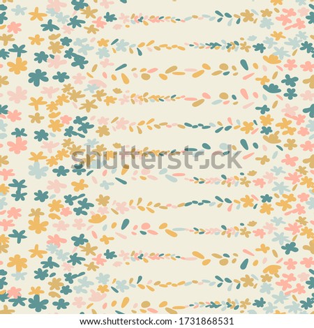  Floral vector seamless pattern. Simple stylized flowers and leaves background made with clipping mask for easy editing.