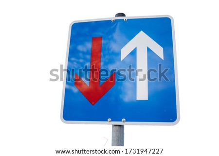 Road sign priority over oncoming traffic isolated.