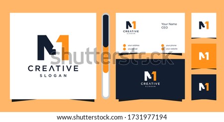 M M1 letter colorful logo, design template elements. logo design and business card set Royalty-Free Stock Photo #1731977194