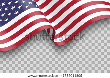 flag of united states of america. vector waving flag of USA isolated on transparent background with shadow