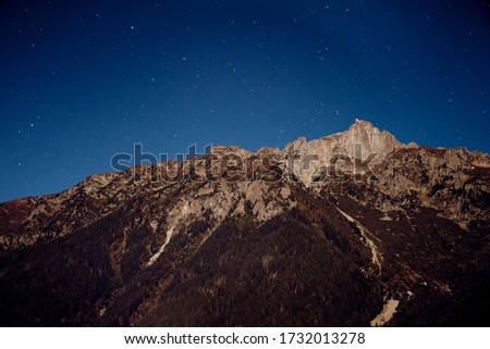 Chamonix, Alps, France. Beautiful landscape of mountains at night.
