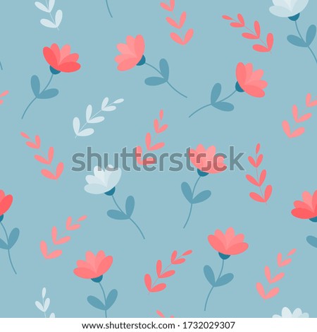 The pattern of blue and orange flowers