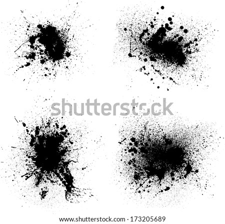 Set of four black ink blots splash. eps10