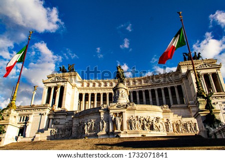Monument at Vittorio at Piazza Venezia, in Rome, monument commemorating the Unification of Italy	 Royalty-Free Stock Photo #1732071841