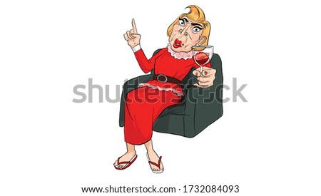 woman holding glass of wine drawing, doodle drawing vector