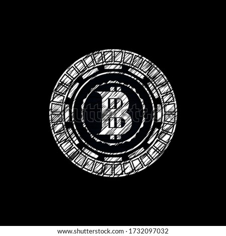 bitcoin icon inside chalk emblem. 