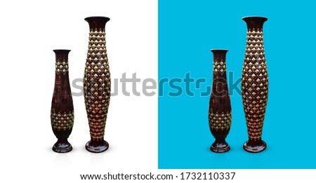 Decorative Wooden Flower Vase - isolated Royalty-Free Stock Photo #1732110337