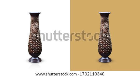 Decorative Wooden Flower Vase - isolated Royalty-Free Stock Photo #1732110340