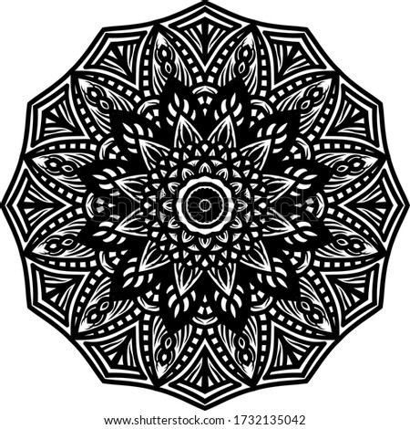 Mandala art ornament for decoration, adult coloring book page.