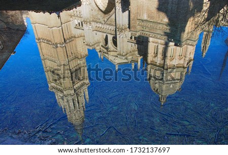 Reflection in the water of Toledo Cathedral in Toledo, Spain (Catedral de Santa María)

The Primate Cathedral of Saint Mary of Toledo is a Roman Catholic church in Toledo, Spain