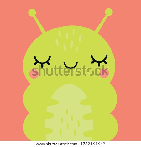 Cute caterpillar portrait. Animal head flat vector illustration.
