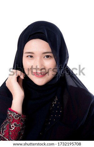 Portrait of beautiful Muslim Asian woman isolated on white background