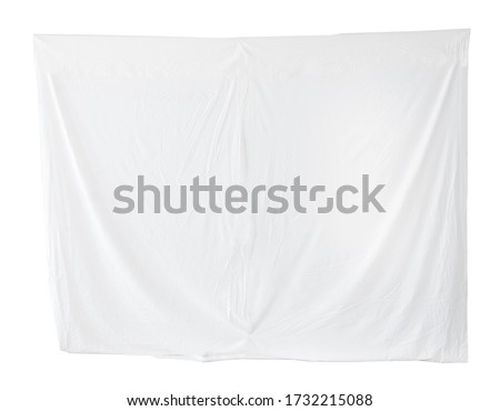 Bed sheet bedding blank canvas hanging isolated on white Royalty-Free Stock Photo #1732215088