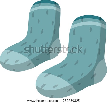 Warm wool socks. Flat illustration. Children drawing. Blue Clothing for the feet isolated on white background