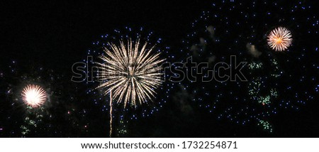 Night shot of a sparkling salute in the dark sky. Background, screensaver for the site with colorful fireworks.                               