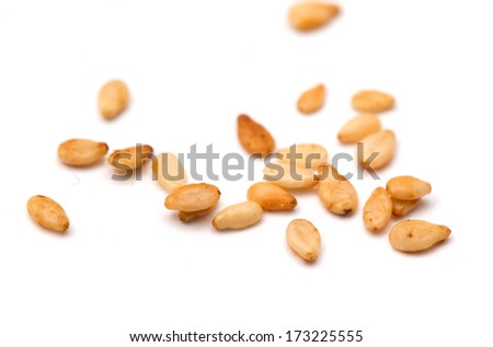 sesame seeds on a white background. macro Royalty-Free Stock Photo #173225555