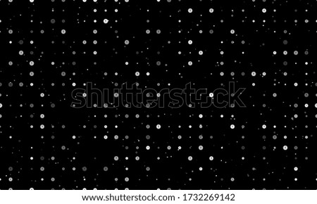 Seamless background pattern of evenly spaced white warning symbols of different sizes and opacity. Vector illustration on black background with stars