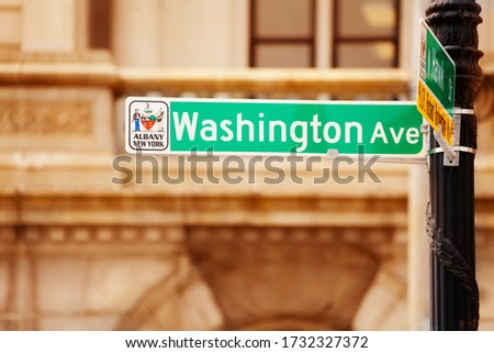 Washington avenue street green sign in Albany, NY, USA