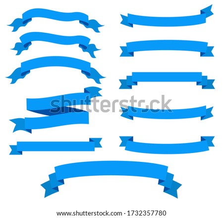 Set of blue ribbons for design, banner for advertising, discount offer and gift. Retro style. Flat ribbon illustration isolated on white background.