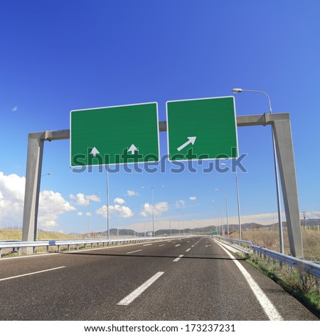 Blank road sign on highway. Add your own text