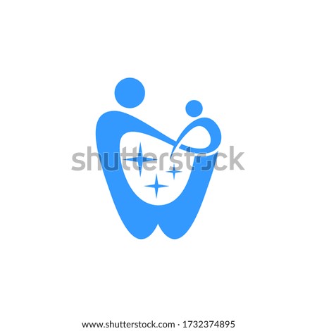 Tooth graphic logo template, with people illustration vector, dental care design concept, isolated on white background.