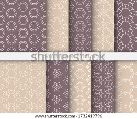 Seamless pattern set in arabic style. Stylish graphic colored geometric linear background. Line art texture for wallpaper, card, invitation, banner, fabric print. Ethnic ornament, vector illustration